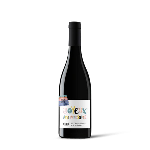 Pic Saint Loup, vin rouge avec le thème Joyeux Anniversaire de la gamme Fantaisie
